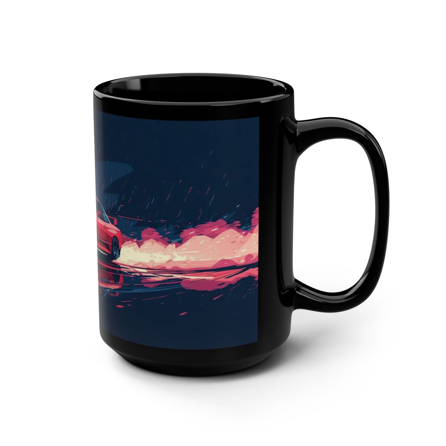 JDM Drift Racing 15oz Black Mug — Pink Smoke Design