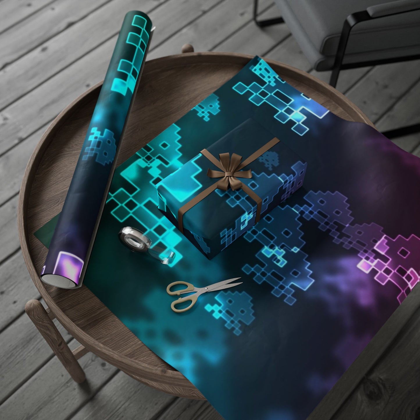 Neon Galaxy Retro Wrapping Paper Roll — Cosmic Arcade Gift Wrap