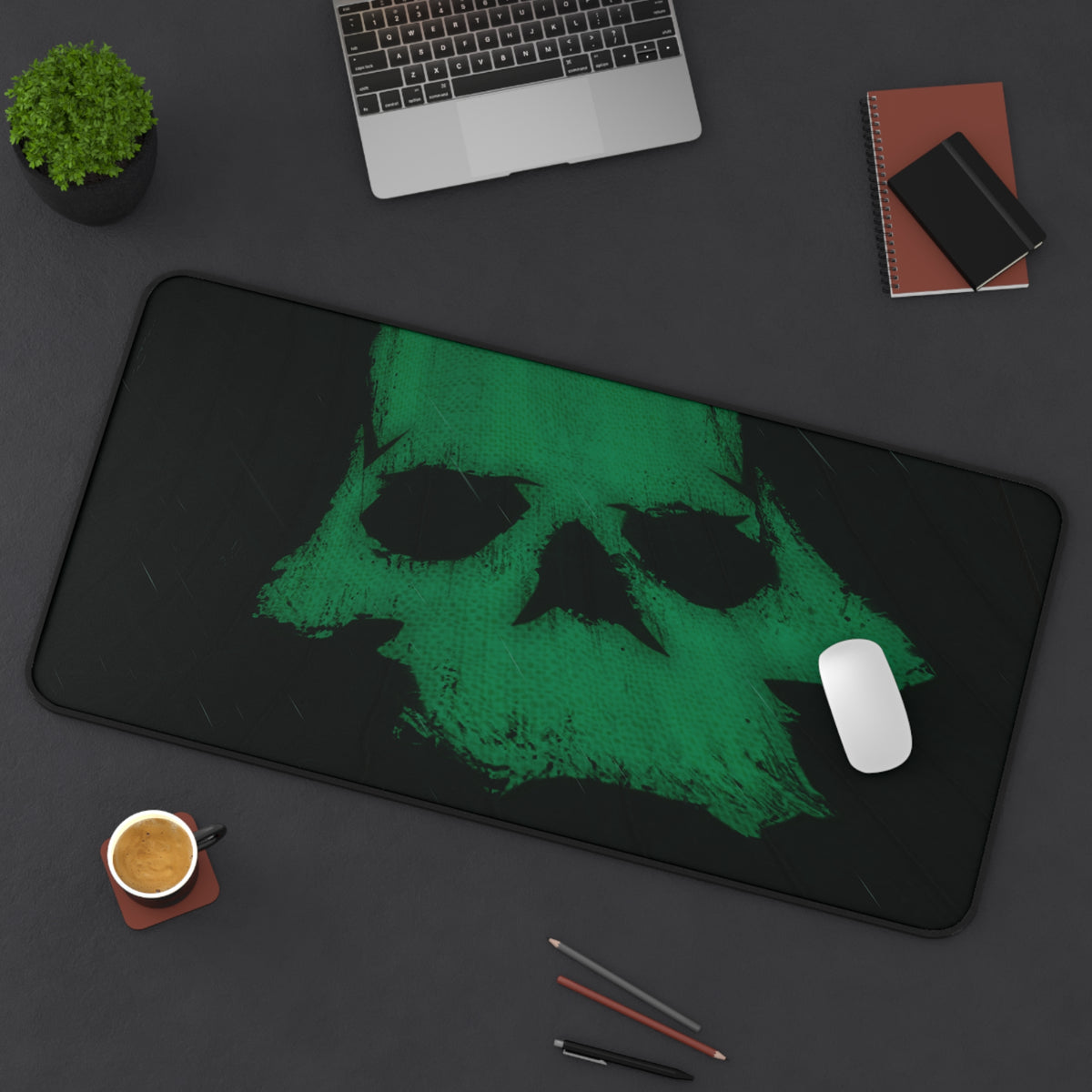 Green Brushstroke Skull Desk Mat — Pirate Gaming Mousepad