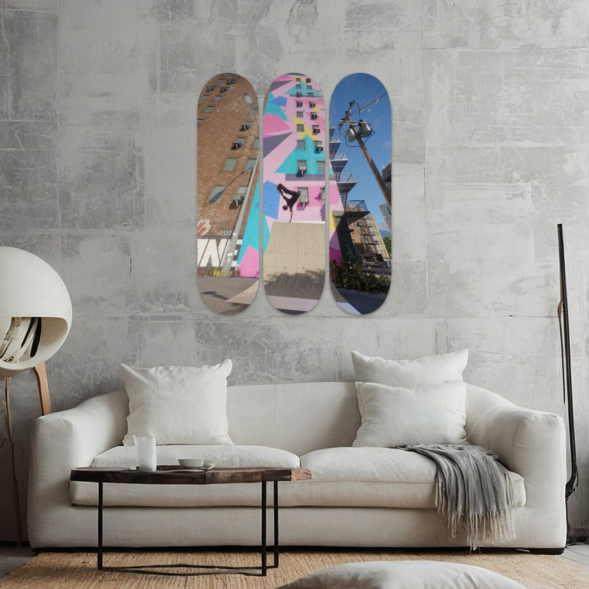 3-Panel Maple Wood Skateboard Wall Art - Made in USA, 31x25 Inch Gaming Room Decor