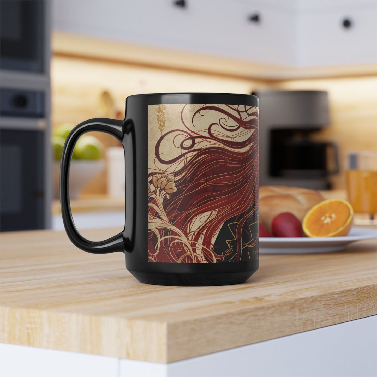 Elden Ring–Inspired Dark Fantasy Malenia Coffee Mug — 15oz Black Mug