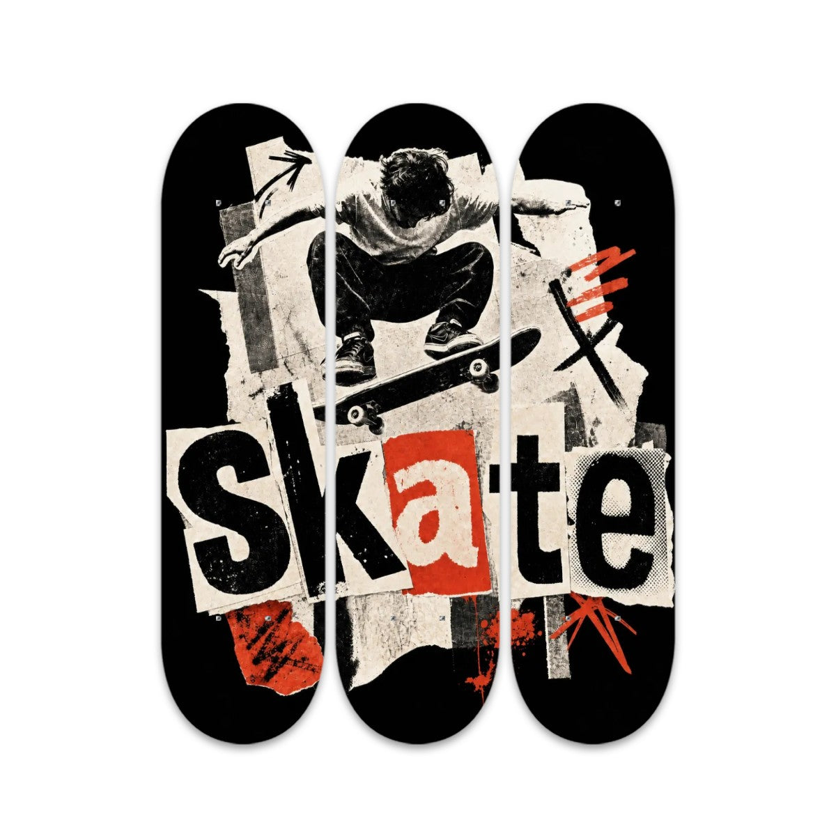 3-Panel Skateboard Wall Art - Canadian Maple Wood, Made in USA