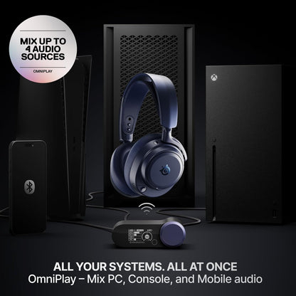 SteelSeries Arctis Nova Pro Omni - Hi-Res Wireless Gaming Headset, 96kHz/24bit, ANC, ClearCast Pro Mic, AI Noise Rejection, Mobile App, Mix 2.4GHz + BT, OmniPlay PC+PlayStation+Xbox - Midnight Blue