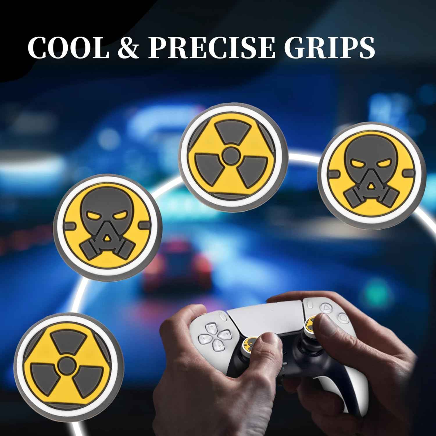 PlayRealm NO Falling Off Thumbstick Extender x 2 & Thumb Grip x 4 for PS5 & PS4 Controller (Fallout)