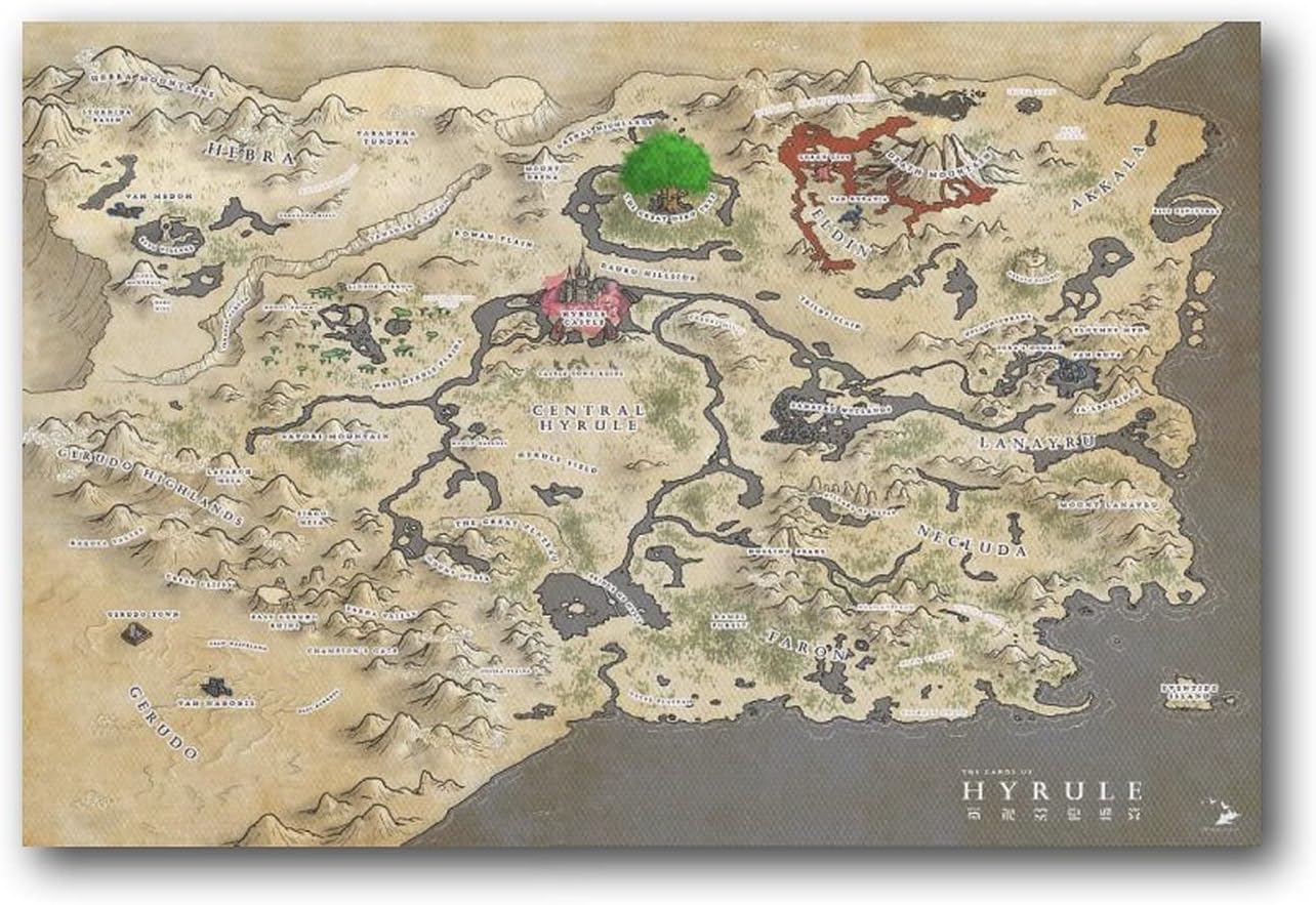 Breath of The Wild Hyrule World Map Poster Print On Canvas Poster Scroll Wall Art Picture Family Home Decor Bedroom Decorative Posters 16x24inch(40x60cm)