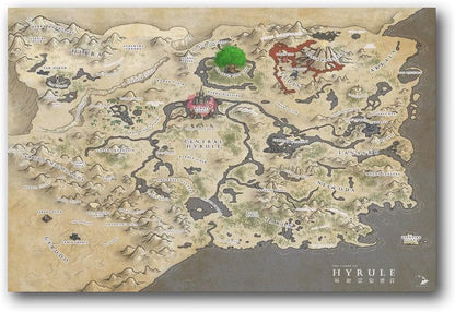 Breath of The Wild Hyrule World Map Poster Print On Canvas Poster Scroll Wall Art Picture Family Home Decor Bedroom Decorative Posters 16x24inch(40x60cm)