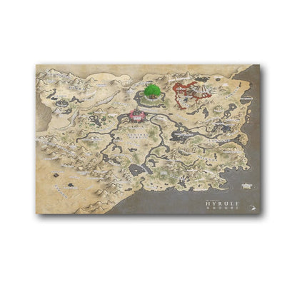 Breath of The Wild Hyrule World Map Poster Print On Canvas Poster Scroll Wall Art Picture Family Home Decor Bedroom Decorative Posters 16x24inch(40x60cm)