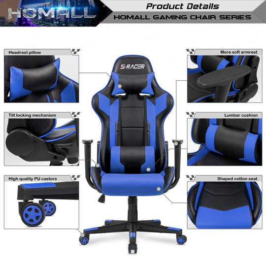 Homall Gaming Chair, Office Chair High Back Computer Chair Leather Desk Chair Racing Executive Ergonomic Adjustable Swivel Task Chair with Headrest and Lumbar Support (White) - Gapo Goods - 