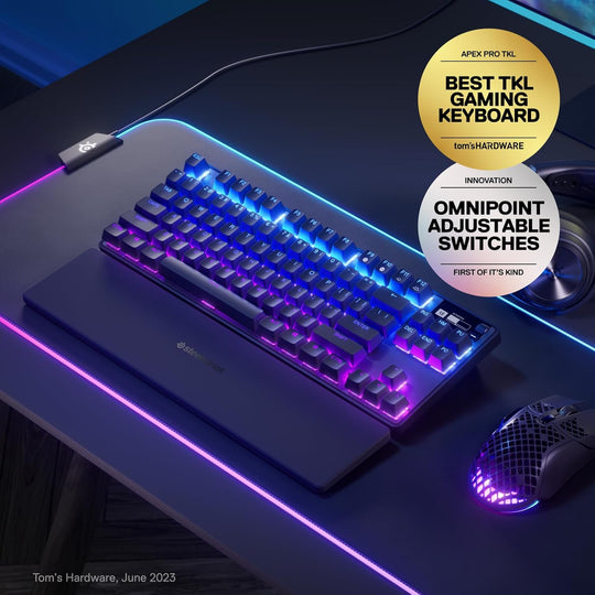 SteelSeries Apex Pro HyperMagnetic Gaming Keyboard — Adjustable Actuation — OLED Screen — RGB – USB Passthrough