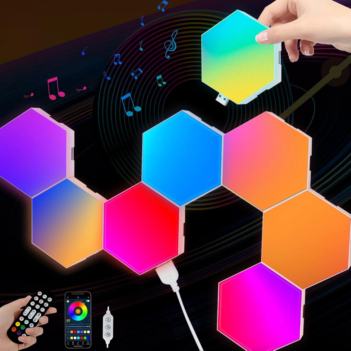 Vcwtty Hexagon Light Panels with Remote, 13 Colors, 6 Pack