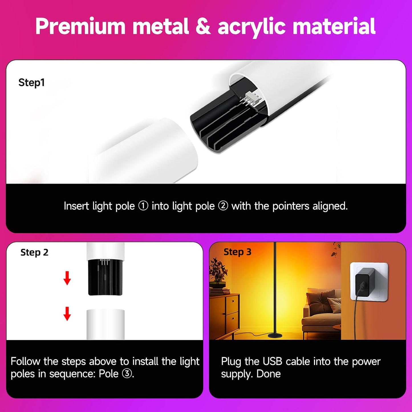 Bevenus RGB Corner Floor Lamp,1800LM LED Standing Lamp for Gaming Room,1P