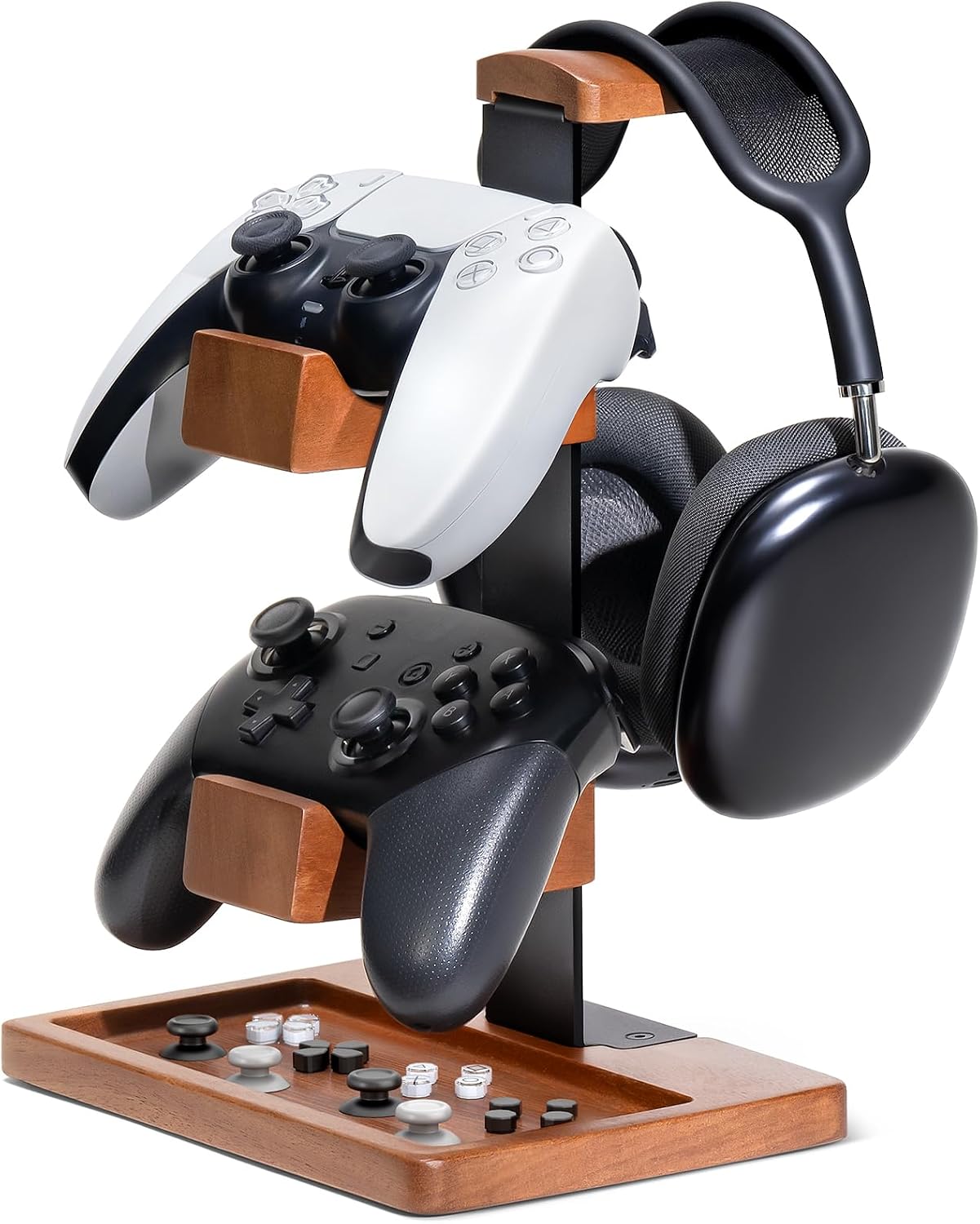 Solid Wood Controller Holder and Headphone Stand, Controller Stand for Desk | Dual Gaming Controller Organizer Rack, Fits Xbox, PS4, PS5, Gamepad, Headset Holder for Son, Husband, Boyfriend