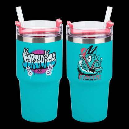 Paladone Fortnite 600ml Blue Insulated Gamer Cup and Straw, Officially Licensed Tumbler Water Bottle for Hot and Cold Drinks, Tea, Coffee | 600ml Insulated Cup • Straw Lid Design • Keeps Drinks Hot Or Cold • Portable Use • Fortnite Gift