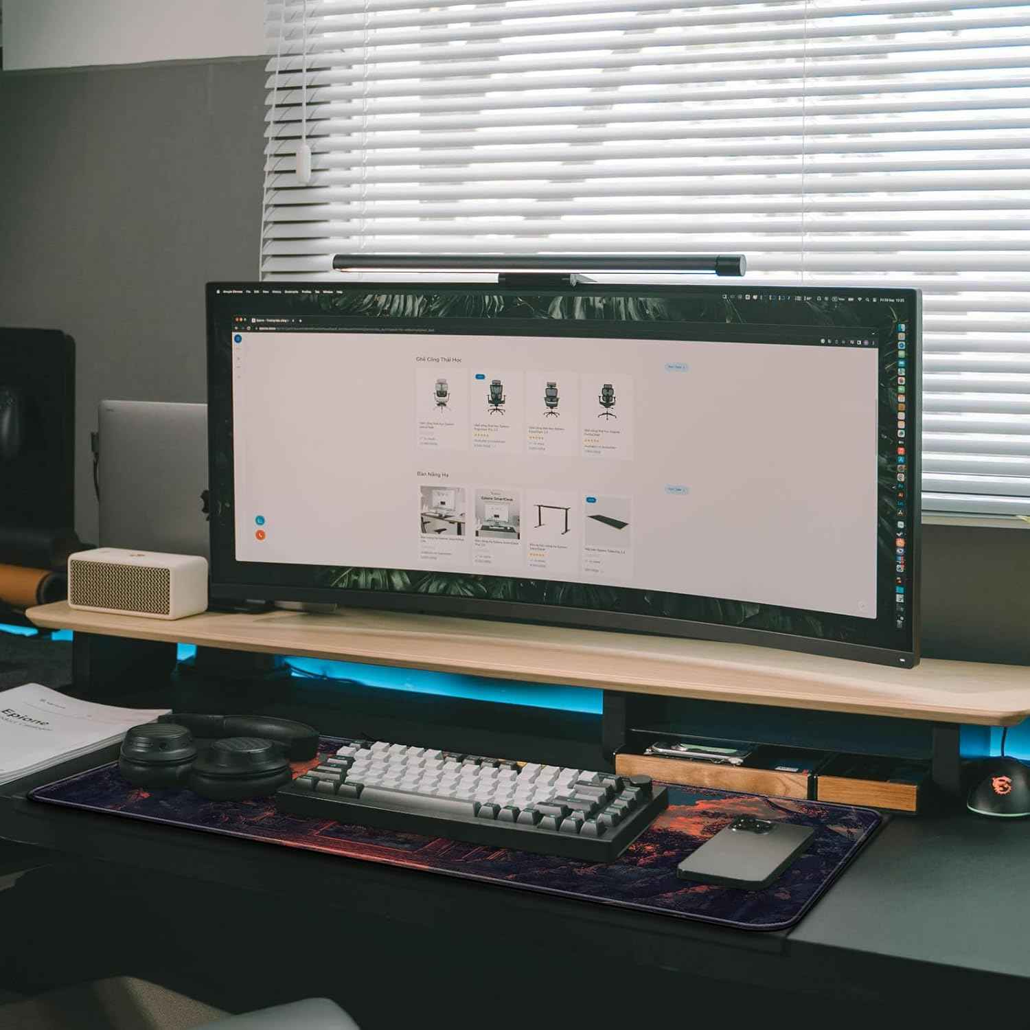 Japanese Forest Full Moon Gaming Mouse Pad with Non-Slip Rubber Base, Large Anime Mousepad with Stitched Edges, Long Keyboard Mat for Home and Office, 31.5 x 11.8 inches