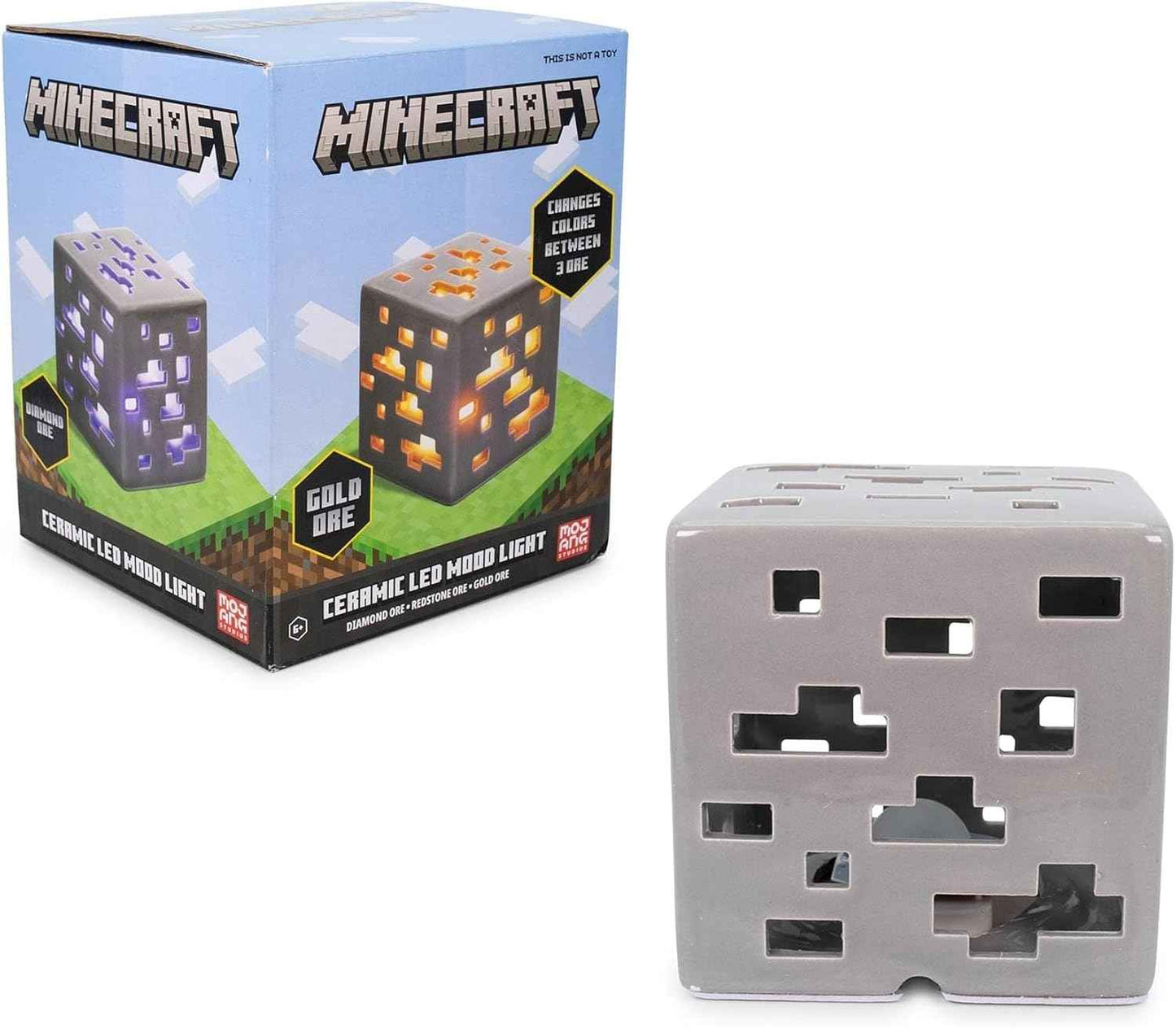 Minecraft Ceramic Ore Block Mood Light | Nightstand Table Lamp with LED Light for Bedroom, Desk, Living Room | Home Decor Room Essentials | Video Game Gifts And Collectibles | 6 Inches Tall