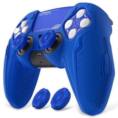 PlayVital Silicone Skin Set for PS5 Controller - Charging Dock Compatible, Full Protection Case with Futuristic CyberMech Design, Soft Cover with Thumb Grips & Stickers - Racing Green