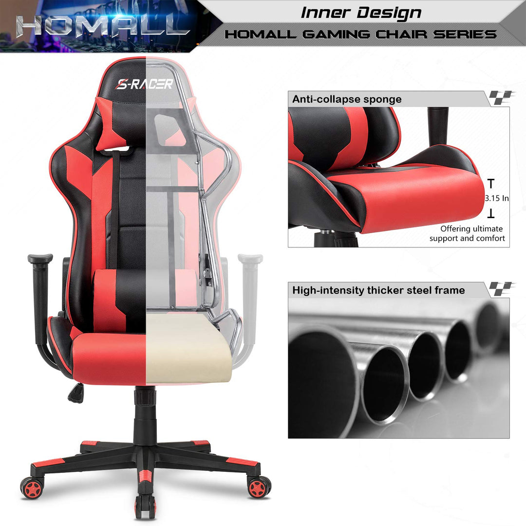 Homall Gaming Chair, Office Chair High Back Computer Chair Leather Desk Chair Racing Executive Ergonomic Adjustable Swivel Task Chair with Headrest and Lumbar Support (White) - Gapo Goods - 