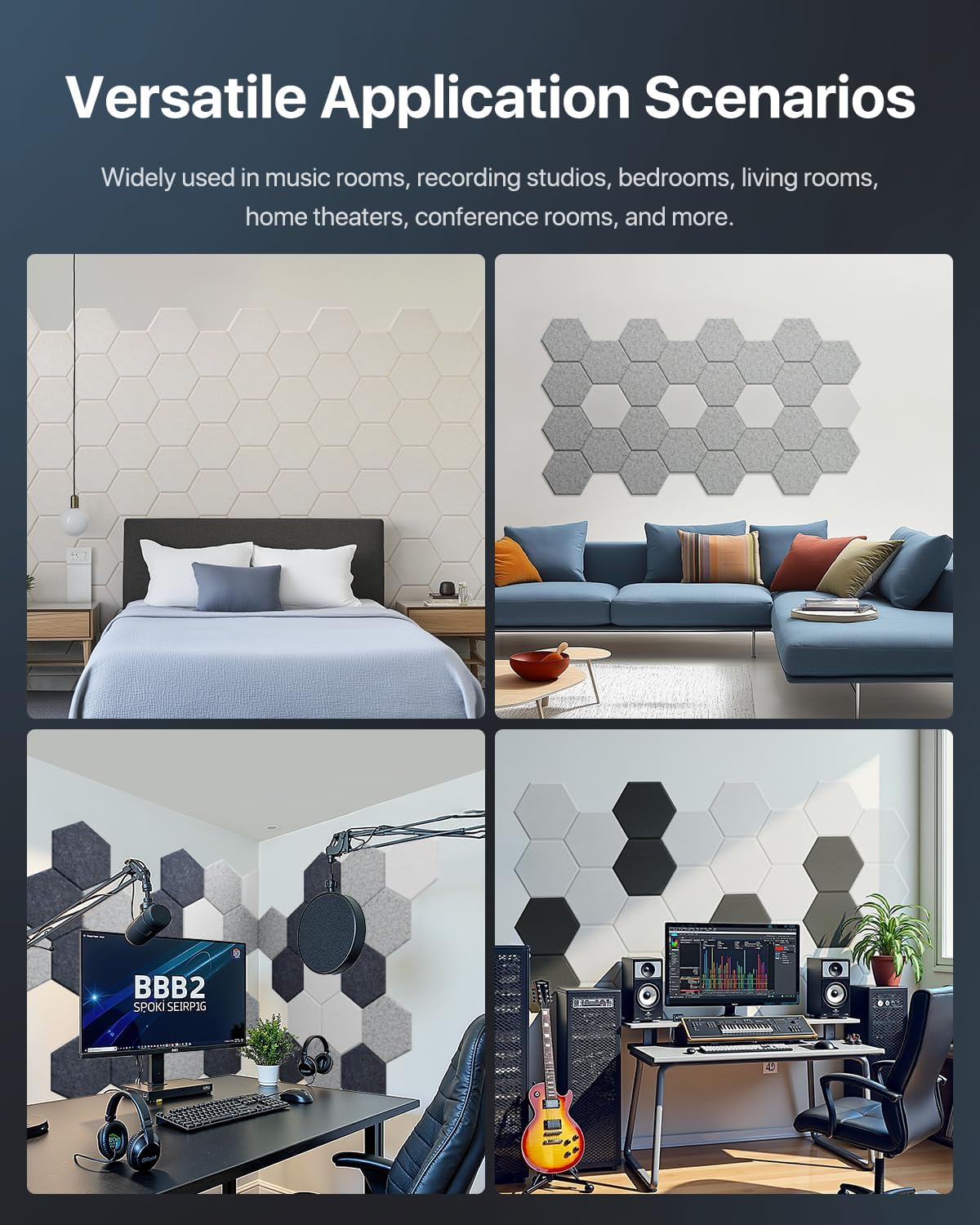 Soundsbay Hexagon Acoustic Panels, Self-Adhesive 18 Pack Sound Panels