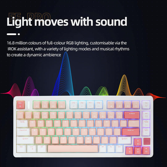 IROK FE75Pro Hot Swappable Mechanical Keyboard, Wireless TKL 75% RGB Customizable Backlit Gaming Keyboard, Bluetooth/2.4G/Wired for Windows PC Gamers- White/Blue