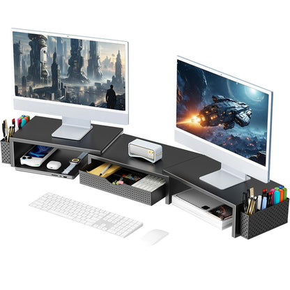 gianotter Dual Monitor Stand Riser With Drawer and 2 Pen Holders | Computer Monitor Stand Desk Organizer and Accessories Desk Shelf for Top of Desk (Green)