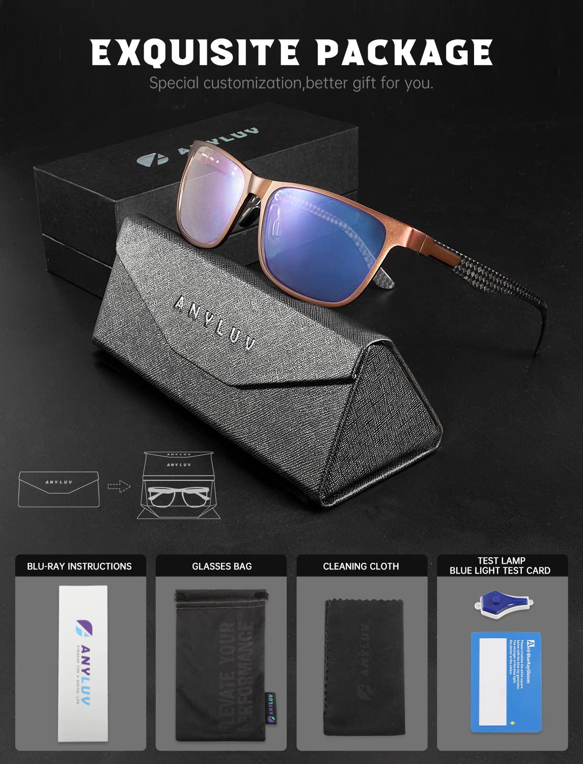ANYLUV Blue Light Blocking Glasses Men Computer Gaming Glasses Lightweight Al-Mg Metal Anti Eyestrain UV400 Clear Lens Eye Protection 