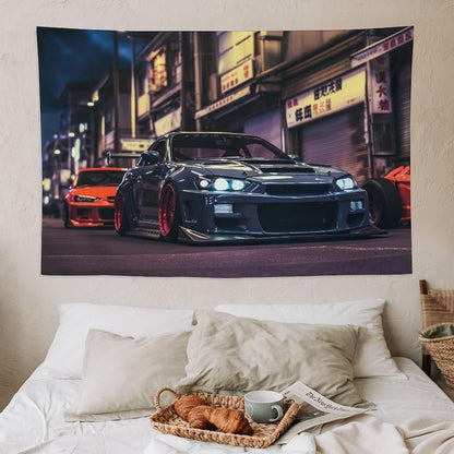 ANMOGID Jdm Car R32 Tapestry Japanese Street Wall Hanging Aesthetic Decoration For Bedroom Living Room Wall Art Tapestries 59"x39"