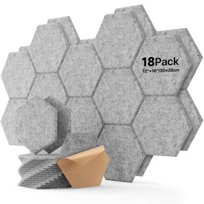 Soundsbay Hexagon Acoustic Panels, Self-Adhesive 18 Pack Sound Panels