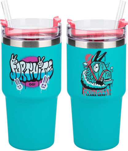 Paladone Fortnite 600ml Blue Insulated Gamer Cup and Straw, Officially Licensed Tumbler Water Bottle for Hot and Cold Drinks, Tea, Coffee | 600ml Insulated Cup • Straw Lid Design • Keeps Drinks Hot Or Cold • Portable Use • Fortnite Gift