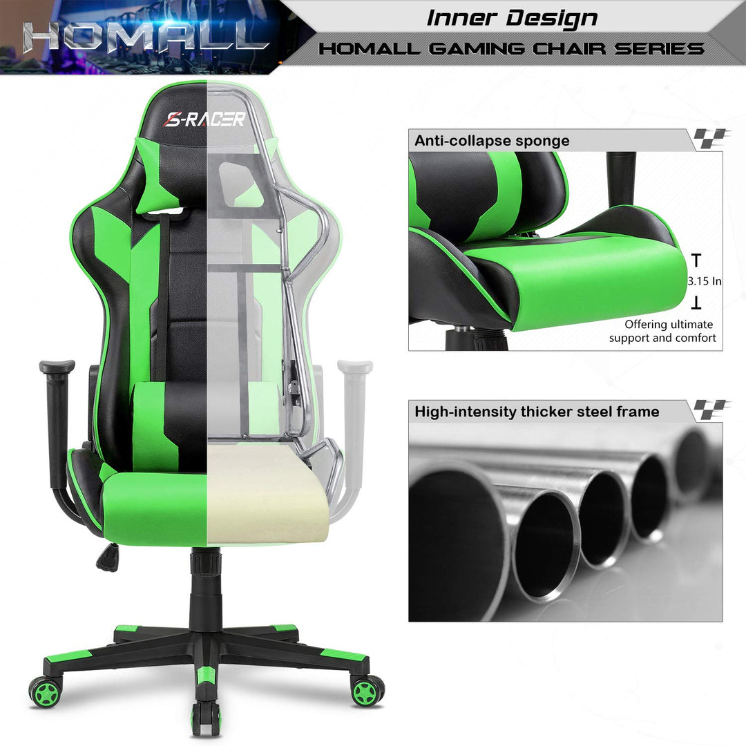 Homall Gaming Chair, Office Chair High Back Computer Chair Leather Desk Chair Racing Executive Ergonomic Adjustable Swivel Task Chair with Headrest and Lumbar Support (White) - Gapo Goods - 