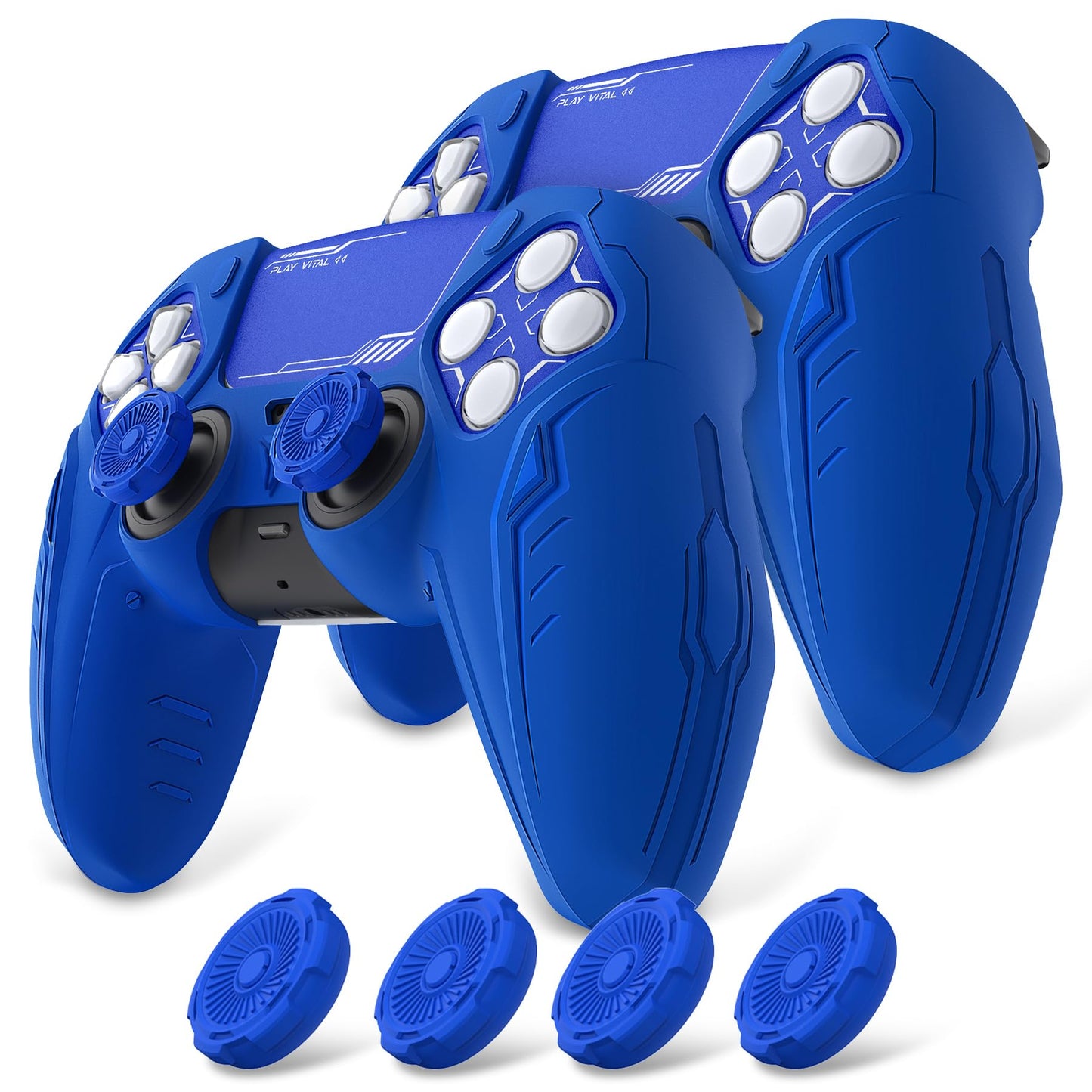 PlayVital Silicone Skin Set for PS5 Controller - Charging Dock Compatible, Full Protection Case with Futuristic CyberMech Design, Soft Cover with Thumb Grips & Stickers - Racing Green