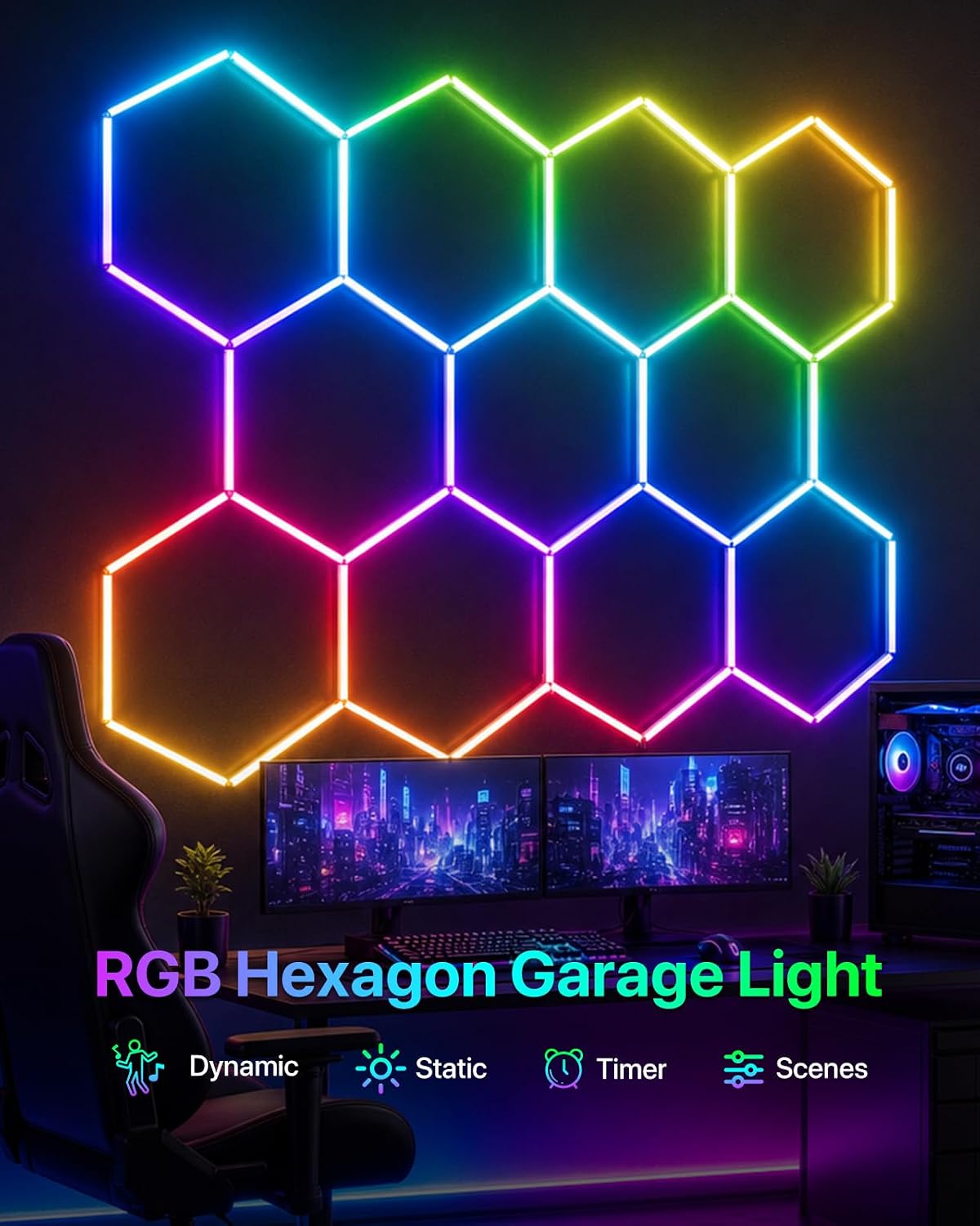 Glitgate RGB Hexagon Lights, 11-Hex with Music Sync, Timer, 100-240VAC