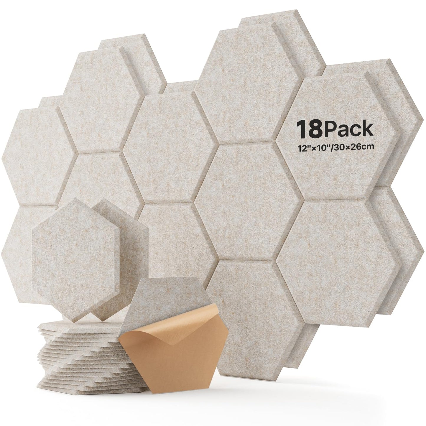 Soundsbay Hexagon Acoustic Panels, Self-Adhesive 18 Pack Sound Panels