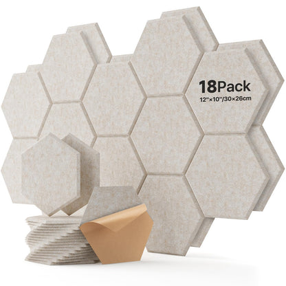 Soundsbay Hexagon Acoustic Panels, Self-Adhesive 18 Pack Sound Panels