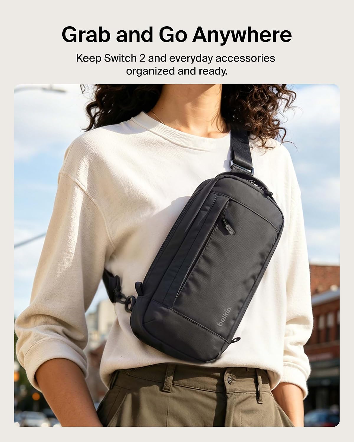 Belkin Nintendo Switch 2 Carrying Case, Sling Crossbody Travel Bag | Lightweight crossbody travel bag with stowable crossbody strap, soft interior, fits 2 Pro Controllers and 10 game card slots