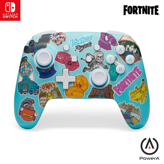 PowerA Enhanced Wireless Controller for Nintendo Switch - Fortnite Sticker Mania, Nintendo Switch - OLED Model, Nintendo Switch Lite, Gamepad, game controller, Bluetooth controller, Officially Licensed, Bonus Virtual Item Included