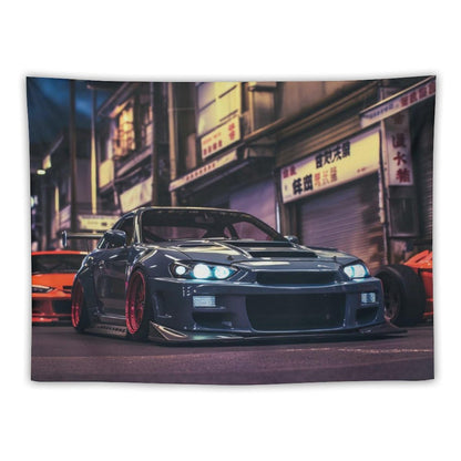 ANMOGID Jdm Car R32 Tapestry Japanese Street Wall Hanging Aesthetic Decoration For Bedroom Living Room Wall Art Tapestries 59"x39"