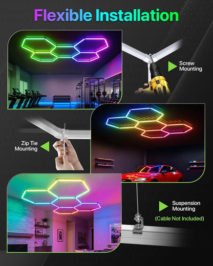 Glitgate RGB Hexagon Lights, 11-Hex with Music Sync, Timer, 100-240VAC