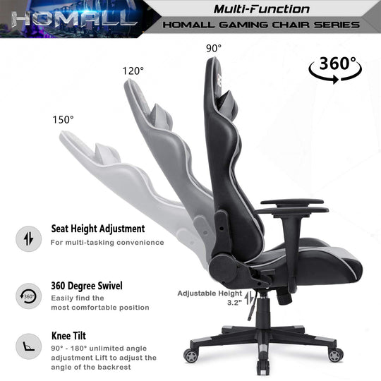 Homall Gaming Chair, Office Chair High Back Computer Chair Leather Desk Chair Racing Executive Ergonomic Adjustable Swivel Task Chair with Headrest and Lumbar Support (White) - Gapo Goods - 