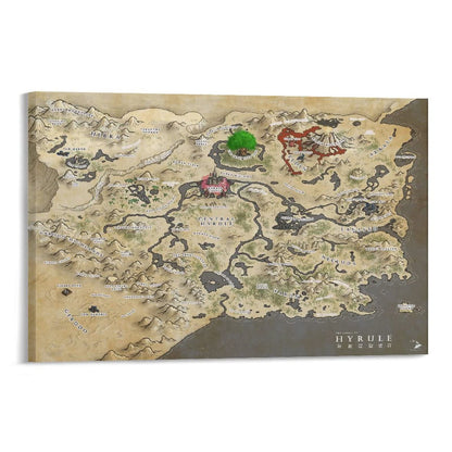 Breath of The Wild Hyrule World Map Poster Print On Canvas Poster Scroll Wall Art Picture Family Home Decor Bedroom Decorative Posters 16x24inch(40x60cm)