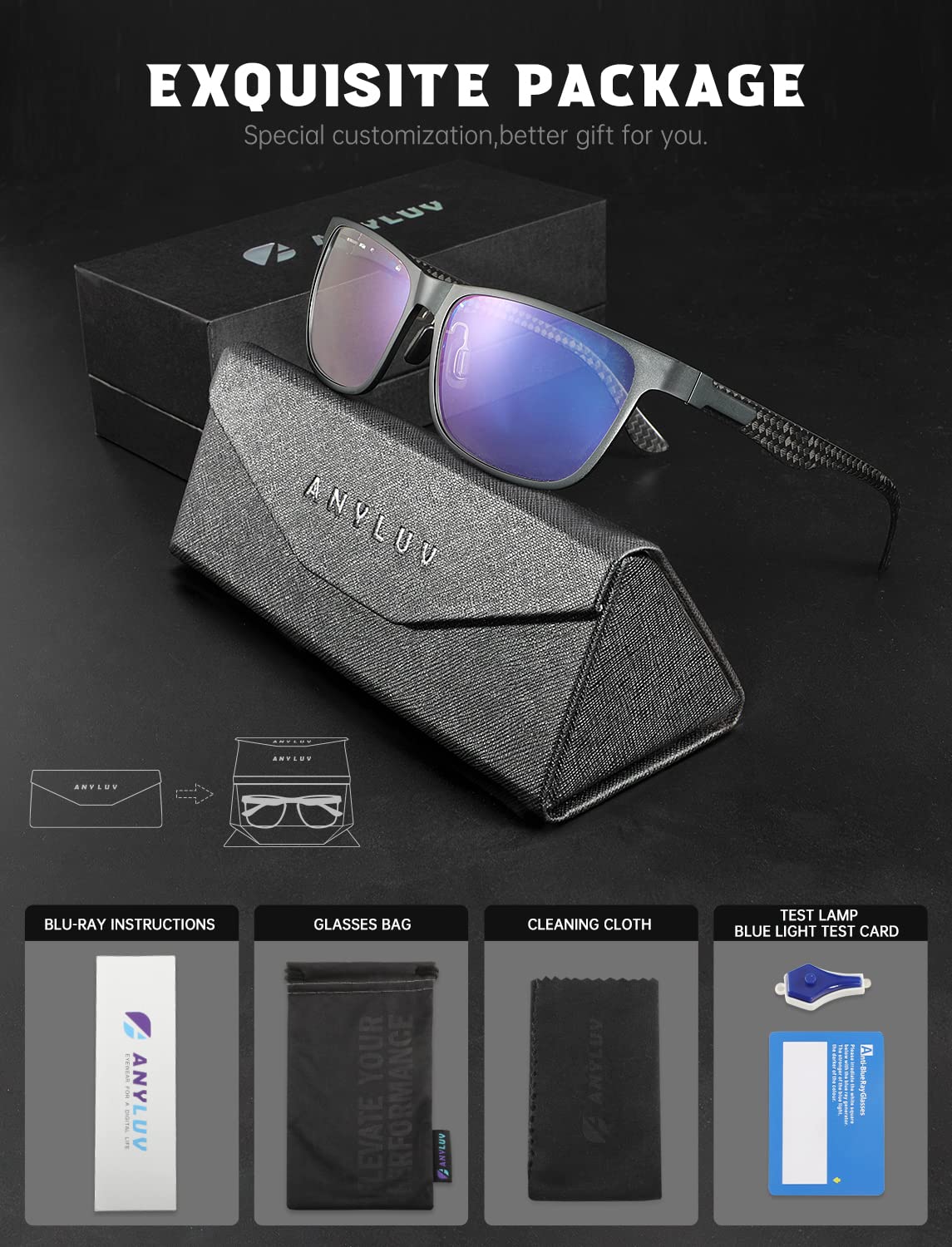ANYLUV Blue Light Blocking Glasses Men Computer Gaming Glasses Lightweight Al-Mg Metal Anti Eyestrain UV400 Clear Lens Eye Protection 