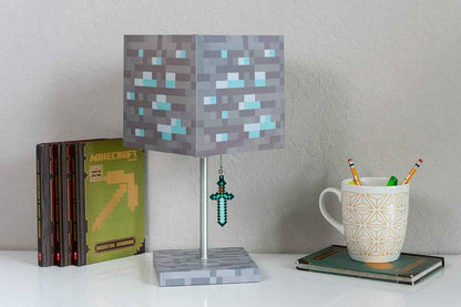 Minecraft Diamond Ore Block LED Lamp w/ 3D Diamond Sword Puller | 14-Inch Lamp