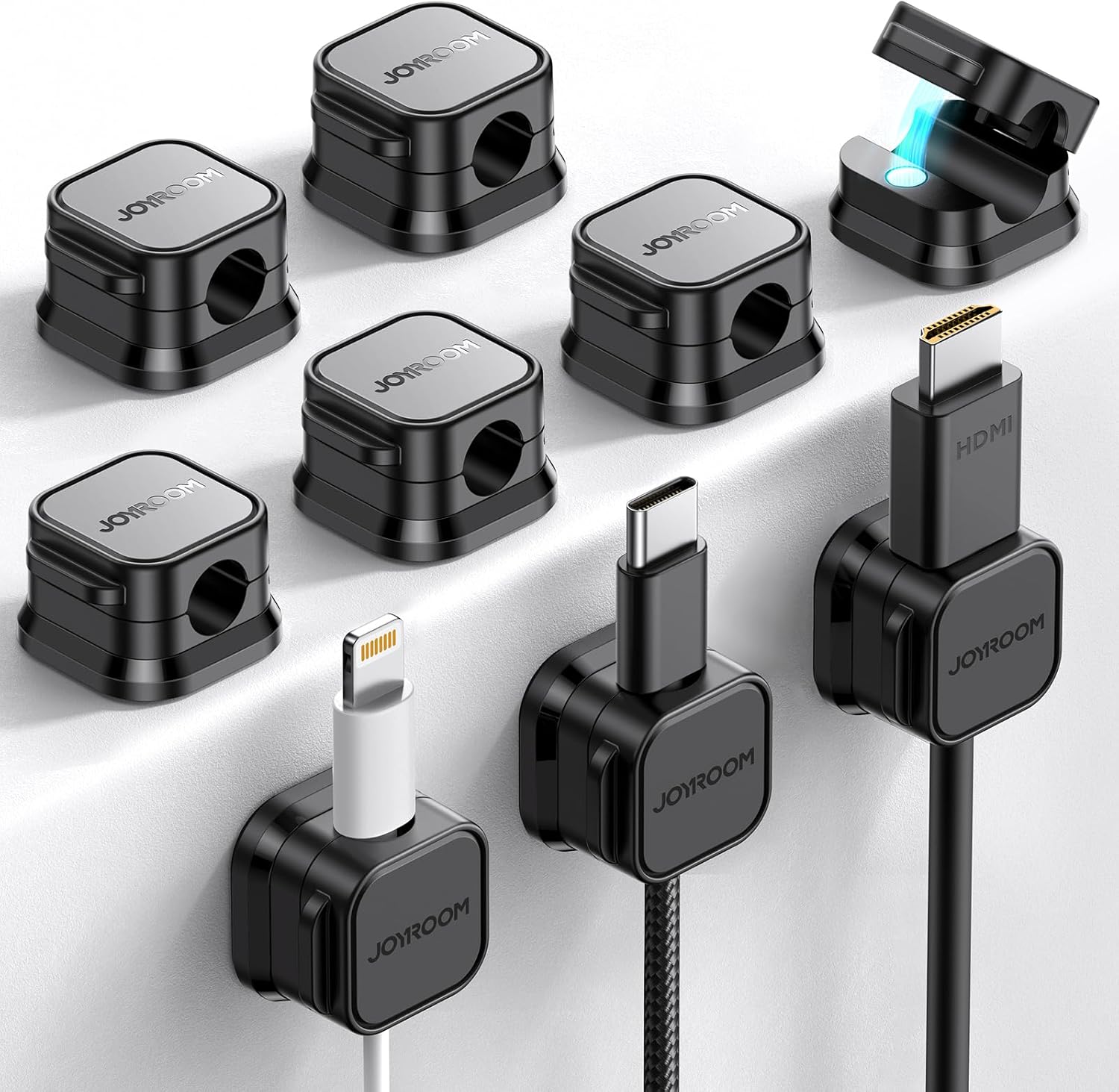 JOYROOM 9 Pack Magnetic Cable Clips, Cord Organizer Adhesive Wire Holder | Home Nightstand Office Desk Accessories, Car Wall Organization, Phone Charger Cord Holder Management, Cable Smooth Adjustable