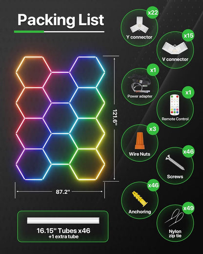Glitgate RGB Hexagon Lights, 11-Hex with Music Sync, Timer, 100-240VAC