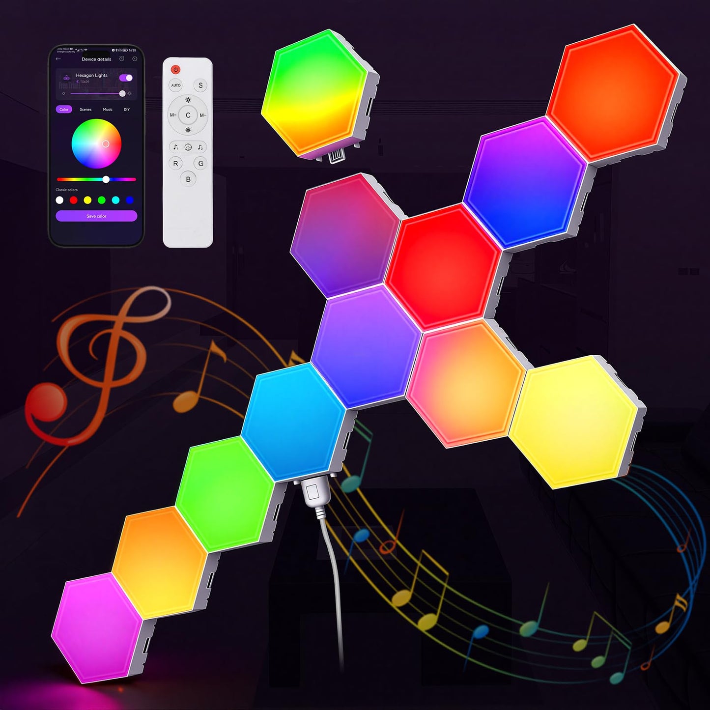 TISOFU 20 Pack Hexagon Lights LED Wall Panels, RGB Gaming Lights with APP/Music Sync & Remote, DIY Smart Modular Hexagonal Honeycomb Glide Hex Tiles Panel, Bedroom Party Decor Gifts