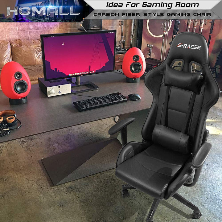 Homall Gaming Chair, Office Chair High Back Computer Chair Leather Desk Chair Racing Executive Ergonomic Adjustable Swivel Task Chair with Headrest and Lumbar Support (White) - Gapo Goods - 
