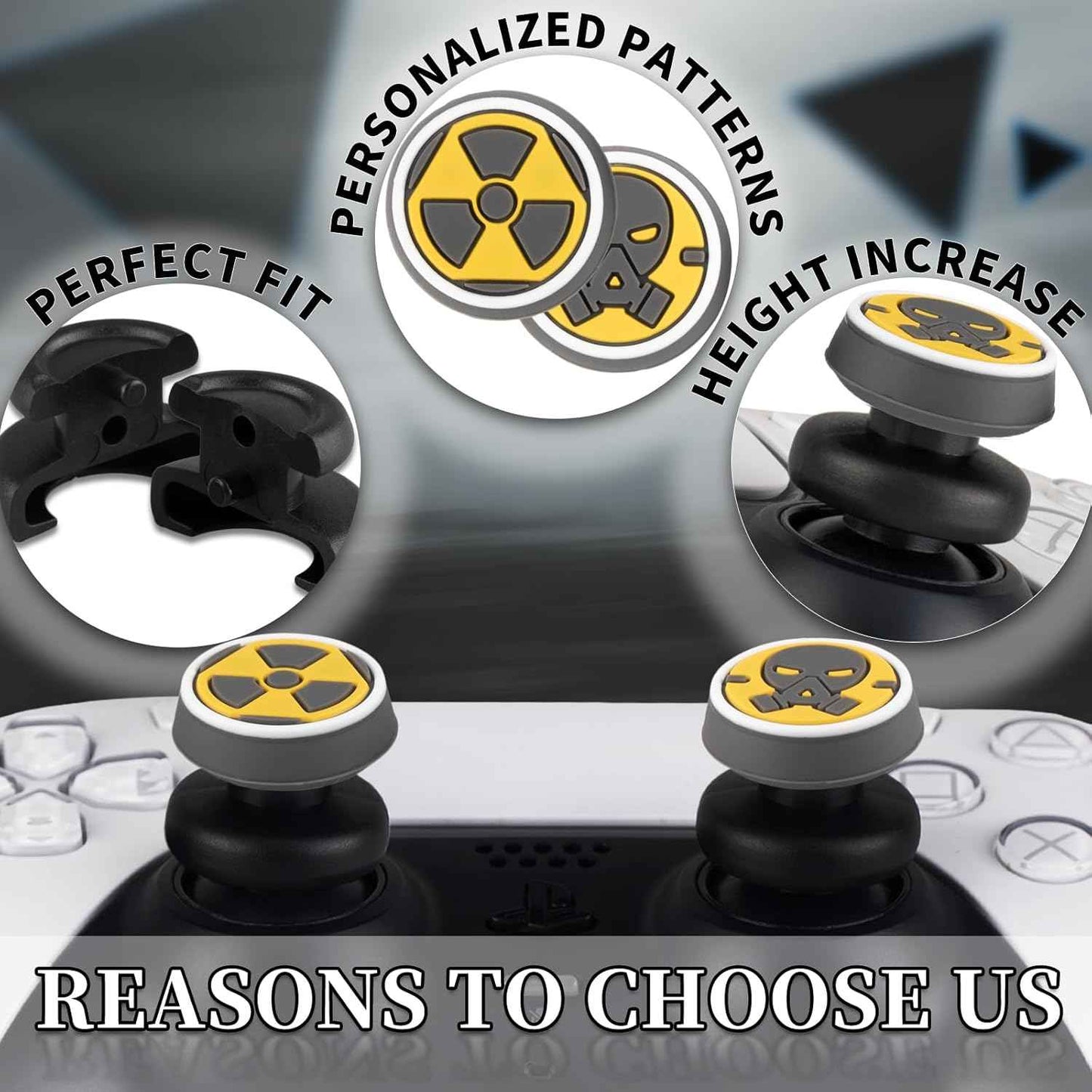 PlayRealm NO Falling Off Thumbstick Extender x 2 & Thumb Grip x 4 for PS5 & PS4 Controller (Fallout)