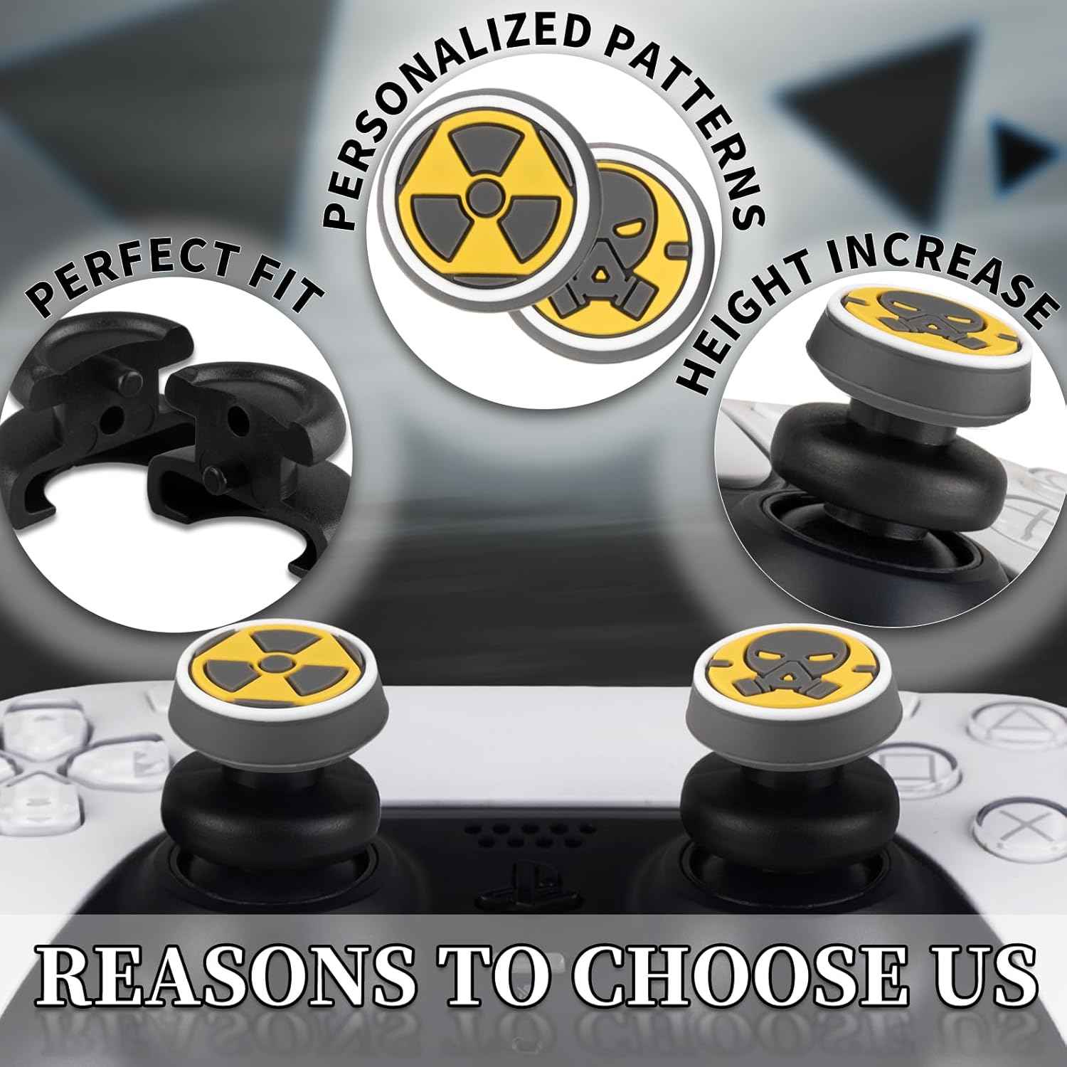 PlayRealm NO Falling Off Thumbstick Extender x 2 & Thumb Grip x 4 for PS5 & PS4 Controller (Fallout)