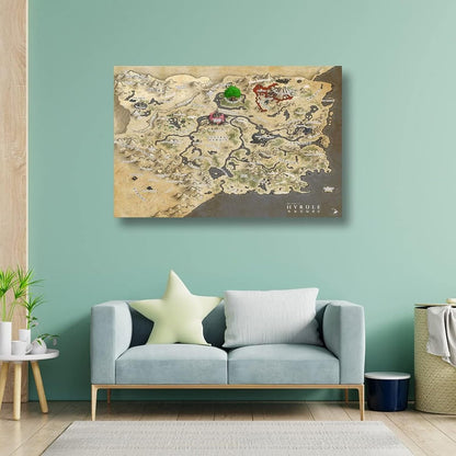 Breath of The Wild Hyrule World Map Poster Print On Canvas Poster Scroll Wall Art Picture Family Home Decor Bedroom Decorative Posters 16x24inch(40x60cm)