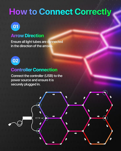 Glitgate RGB Hexagon Lights, 11-Hex with Music Sync, Timer, 100-240VAC