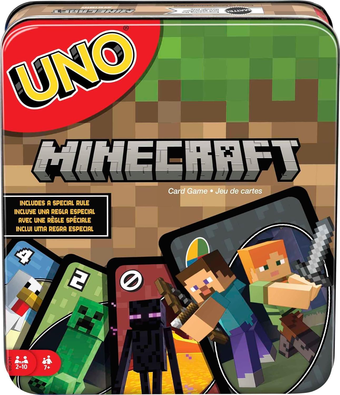 Mattel Games UNO Minecraft Card Game for Family Night with Minecraft-themed Graphics in a Collectible Tin for 2-10 Players (Amazon Exclusive)